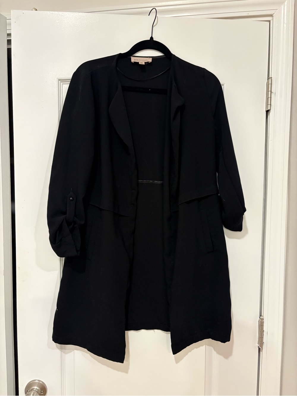 Philosophy Black Open-Front Trench Coat